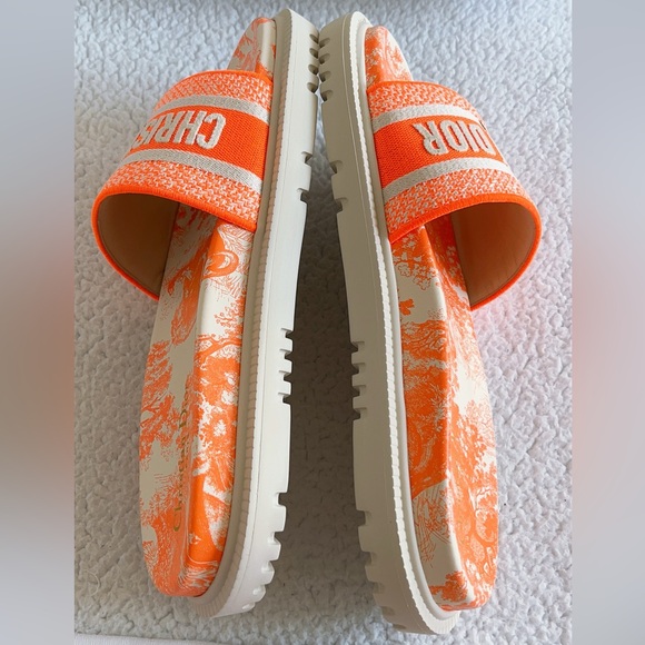 Authentic Christian Dior Dway Slides Sandals Fluo Toile de Jouy Embroidered - Picture 7 of 16